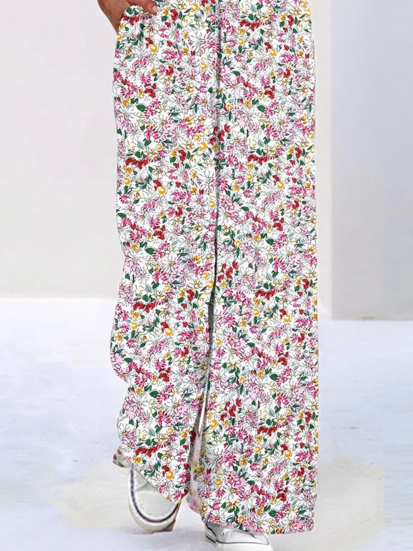 Full Size Floral Print Wide Leg Casual Jumpsuit Plus Size-Nordavory