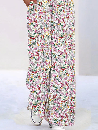 Full Size Floral Print Wide Leg Casual Jumpsuit Plus Size-Nordavory