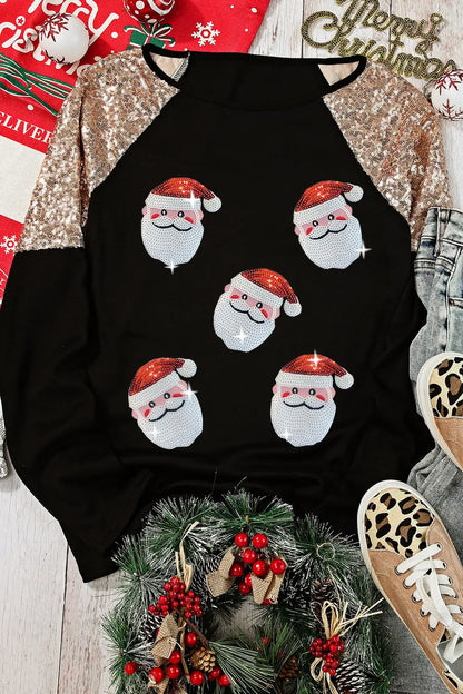 Santa Sequin Long Sleeve Round Neck Top-Nordavory