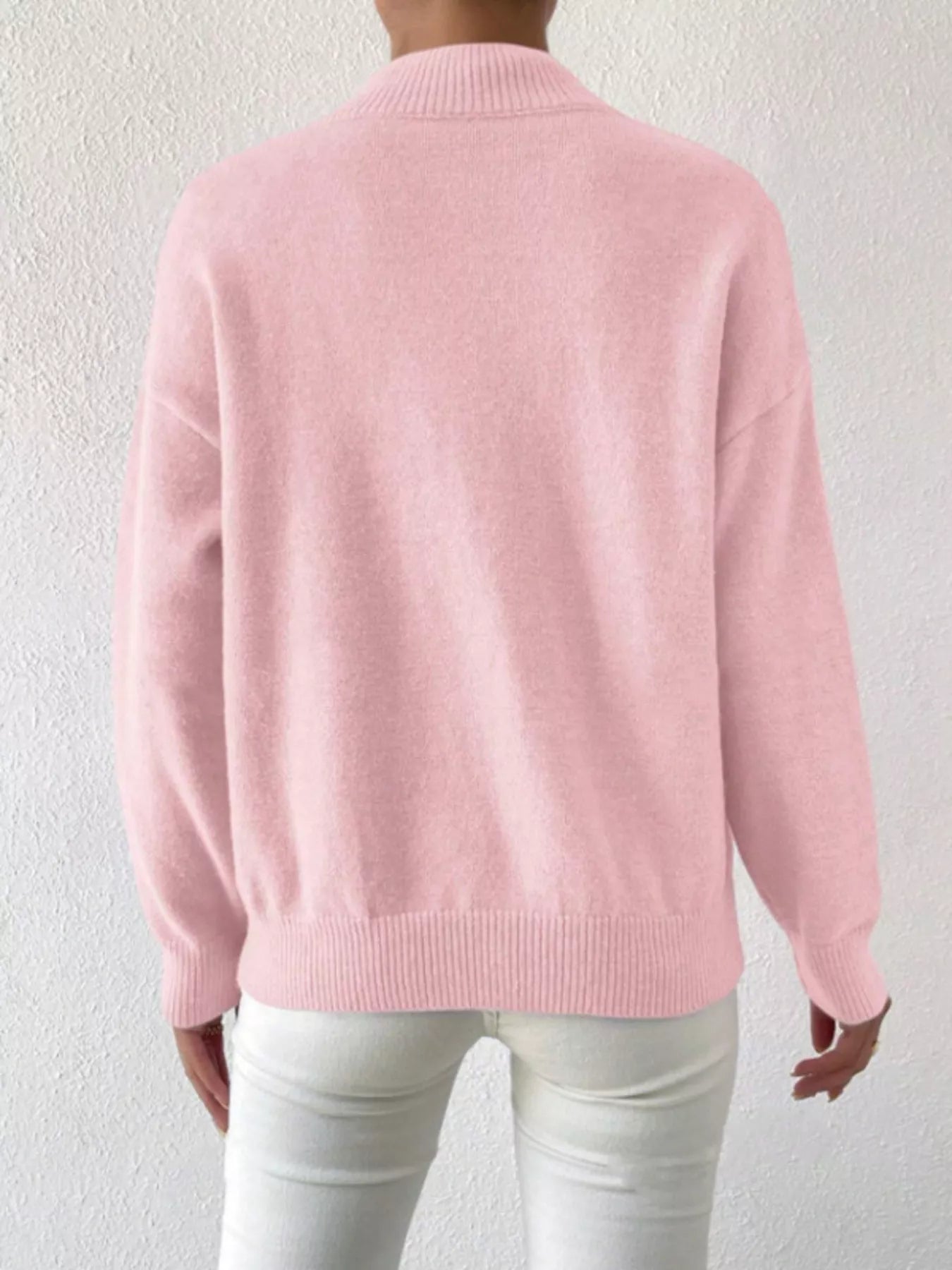 Mock Neck Dropped Shoulder Sweater-Nordavory