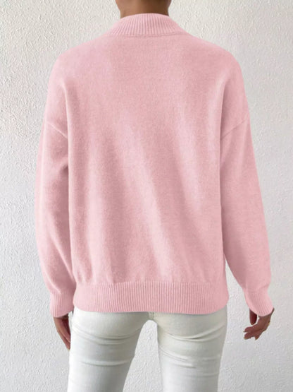 Mock Neck Dropped Shoulder Sweater-Nordavory