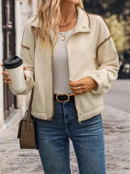 Perfee Zip Up Dropped Shoulder Polar Fleece Jacket-Nordavory