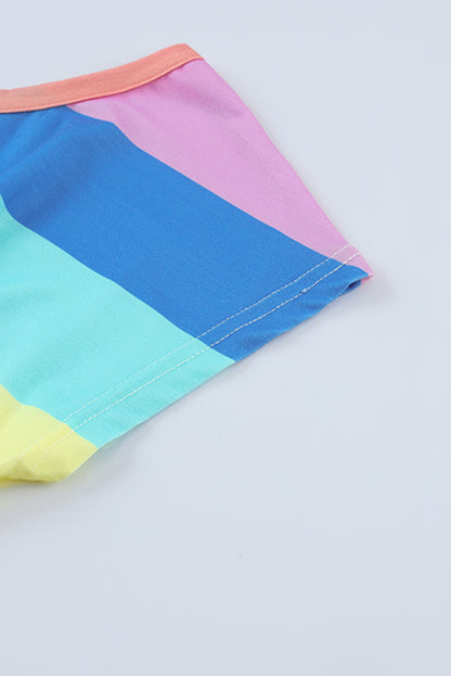 Multicolored Stripe Round Neck Romper-Nordavory