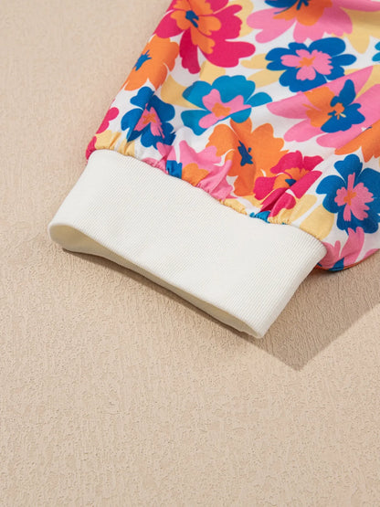 Floral Puff Sleeve Round Neck T-Shirt-Nordavory