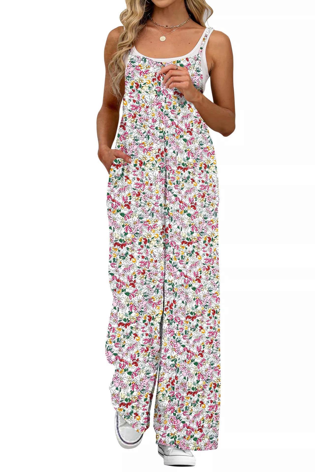 Full Size Floral Print Wide Leg Casual Jumpsuit Plus Size-Nordavory