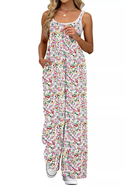 Full Size Floral Print Wide Leg Casual Jumpsuit Plus Size-Nordavory