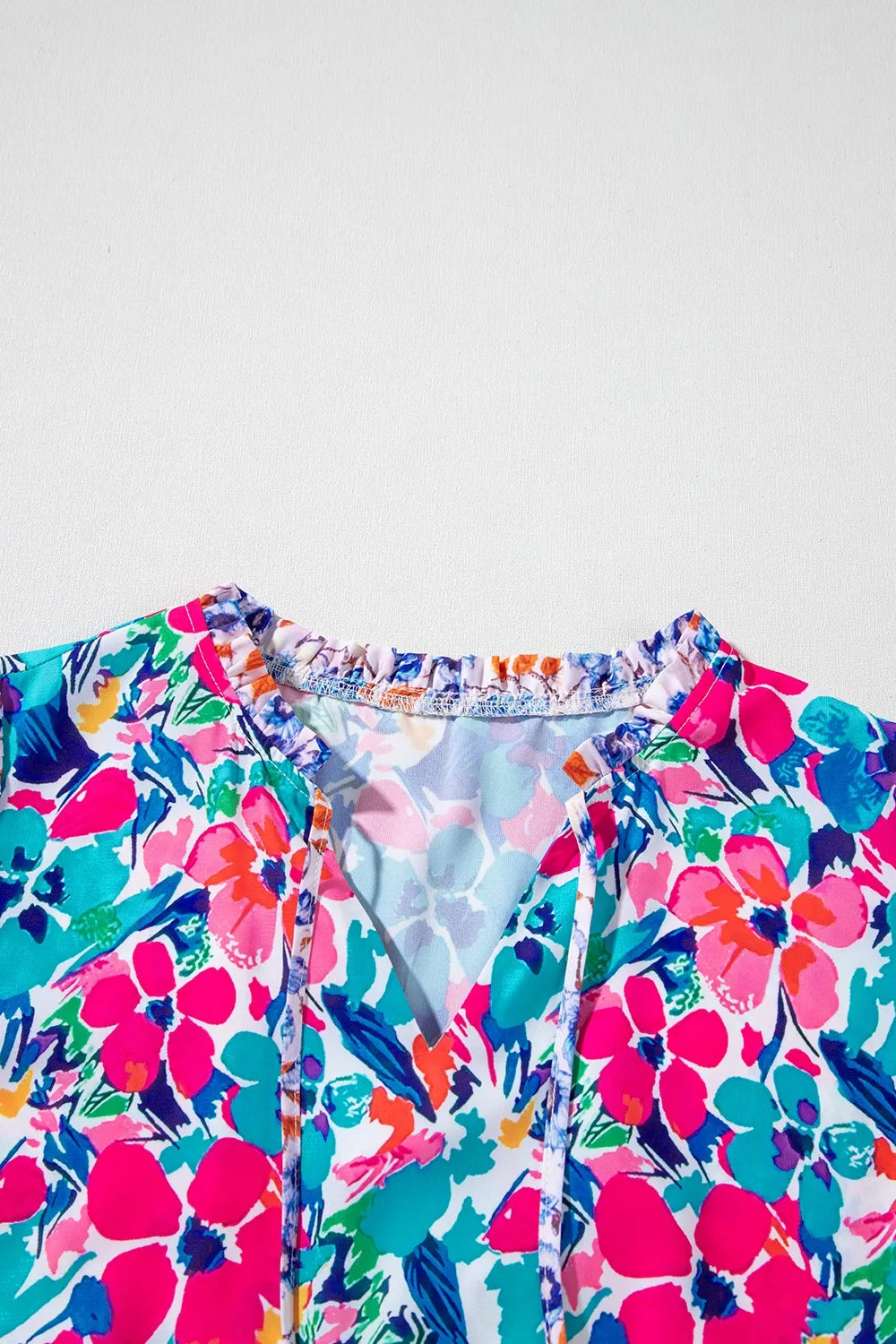 Mixed Floral Print Tie Neck Short Sleeve Dress-Nordavory