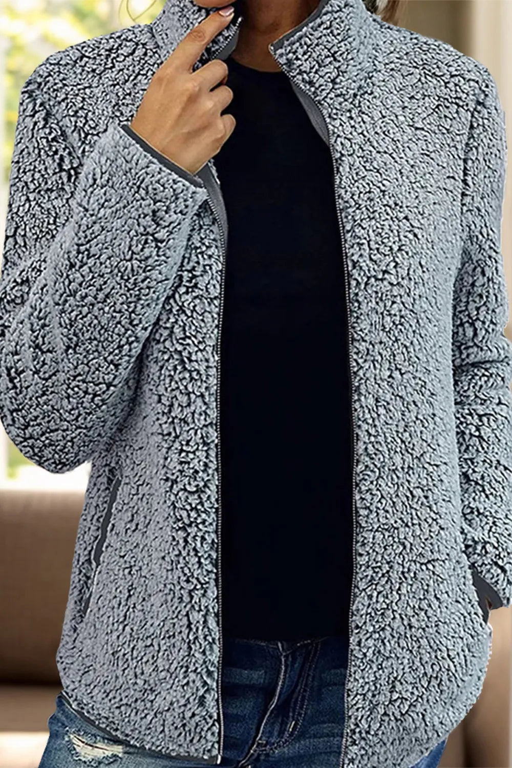 Pocketed Zip Up Turtleneck Jacket-Nordavory