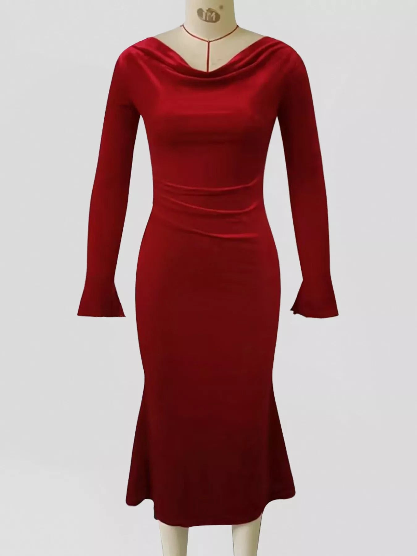 Velvet Cowl Neck Long Sleeve Midi Dress-Nordavory