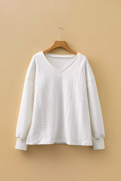 Solid Color Textured V Neck Drop Shoulder Knit Top-Nordavory
