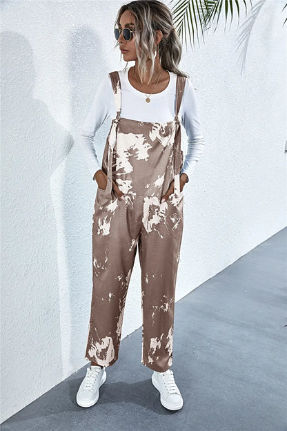 Pocketed Tie-Dye Wide Strap Overalls-Nordavory