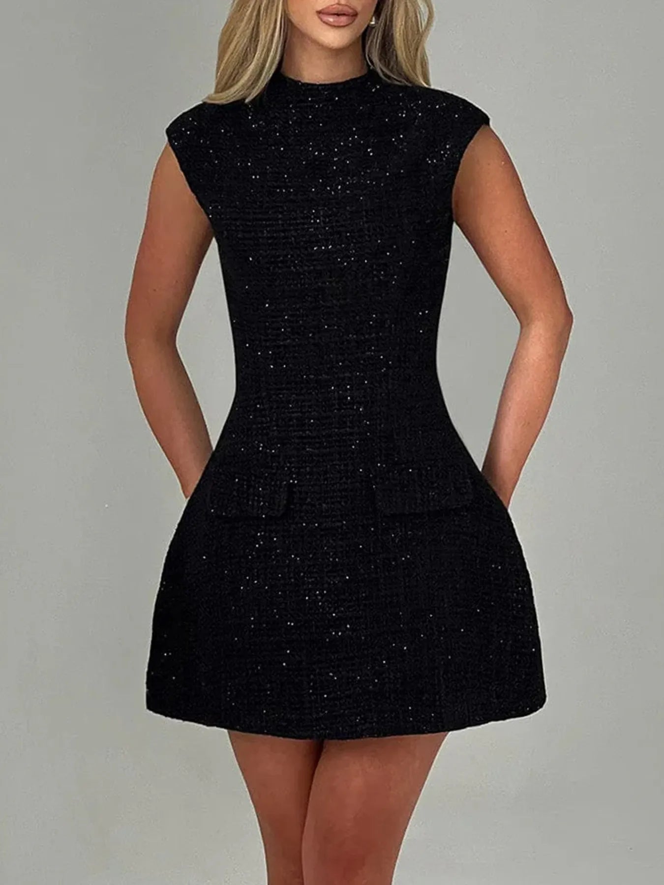 Cutout Back Round Neck Cap Sleeve Mini Dress-Nordavory