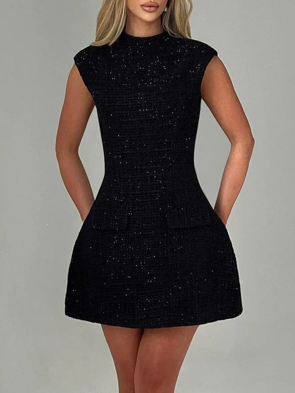 Cutout Back Round Neck Cap Sleeve Mini Dress-Nordavory