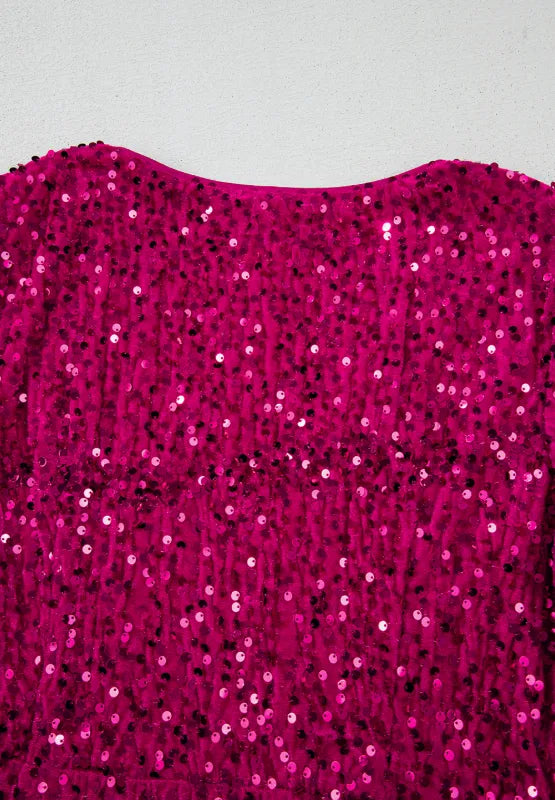 Sequin Surplice Long Sleeve Mini Dress-Nordavory