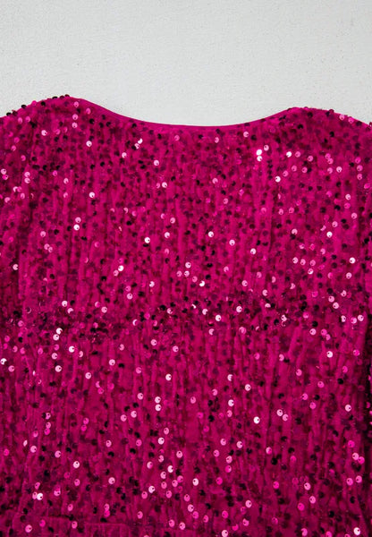 Sequin Surplice Long Sleeve Mini Dress-Nordavory
