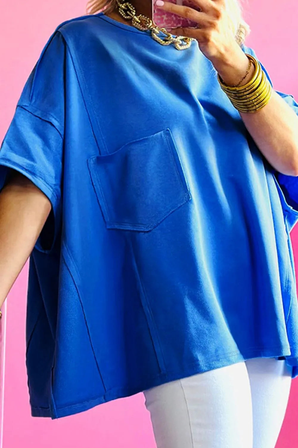 Patched Pocket Exposed Seam Oversize T-shirt-Nordavory