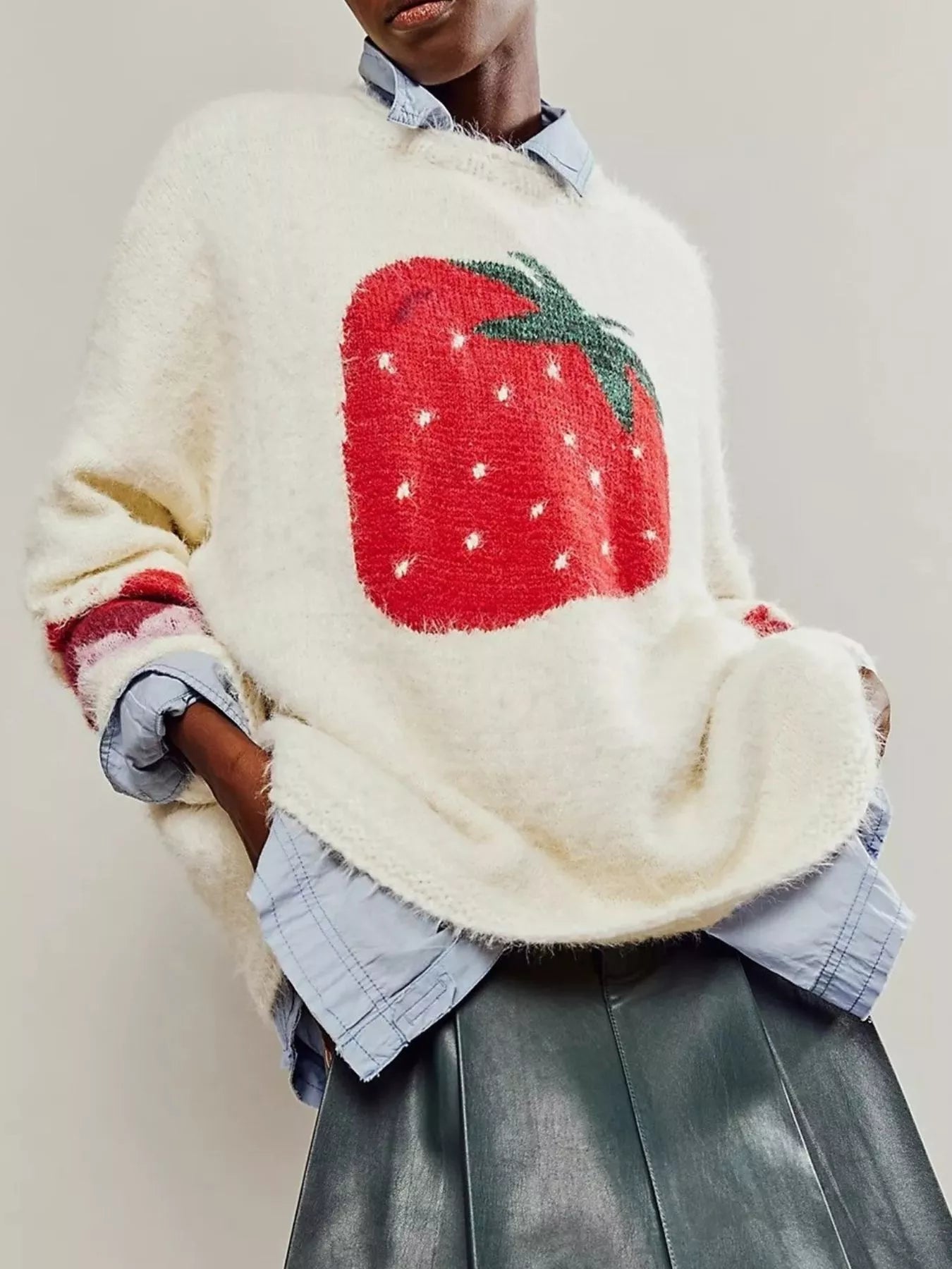 Fruit Round Neck Long Sleeve Sweater-Nordavory