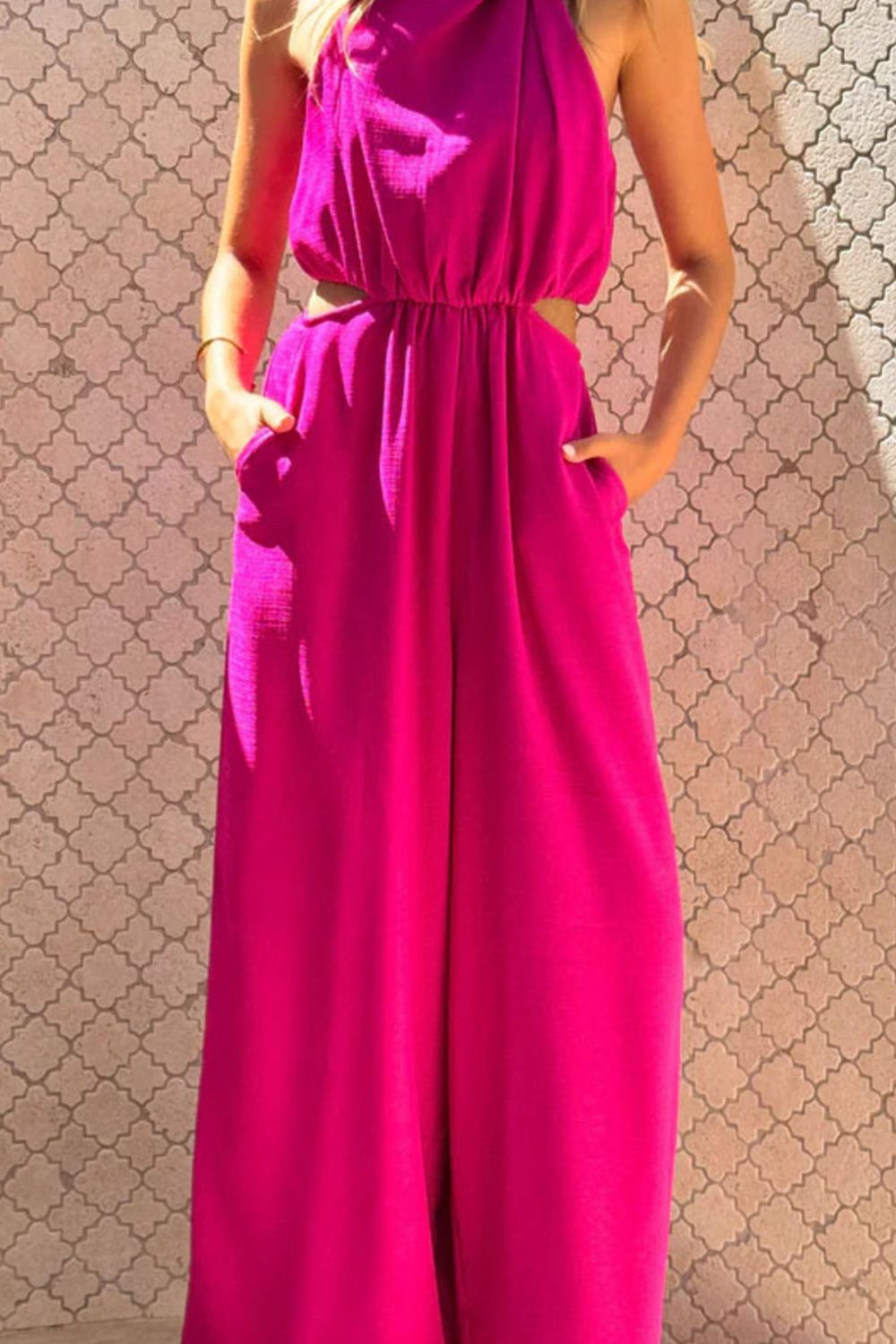 Cutout Sleeveless Wide Leg Jumpsuit-Nordavory