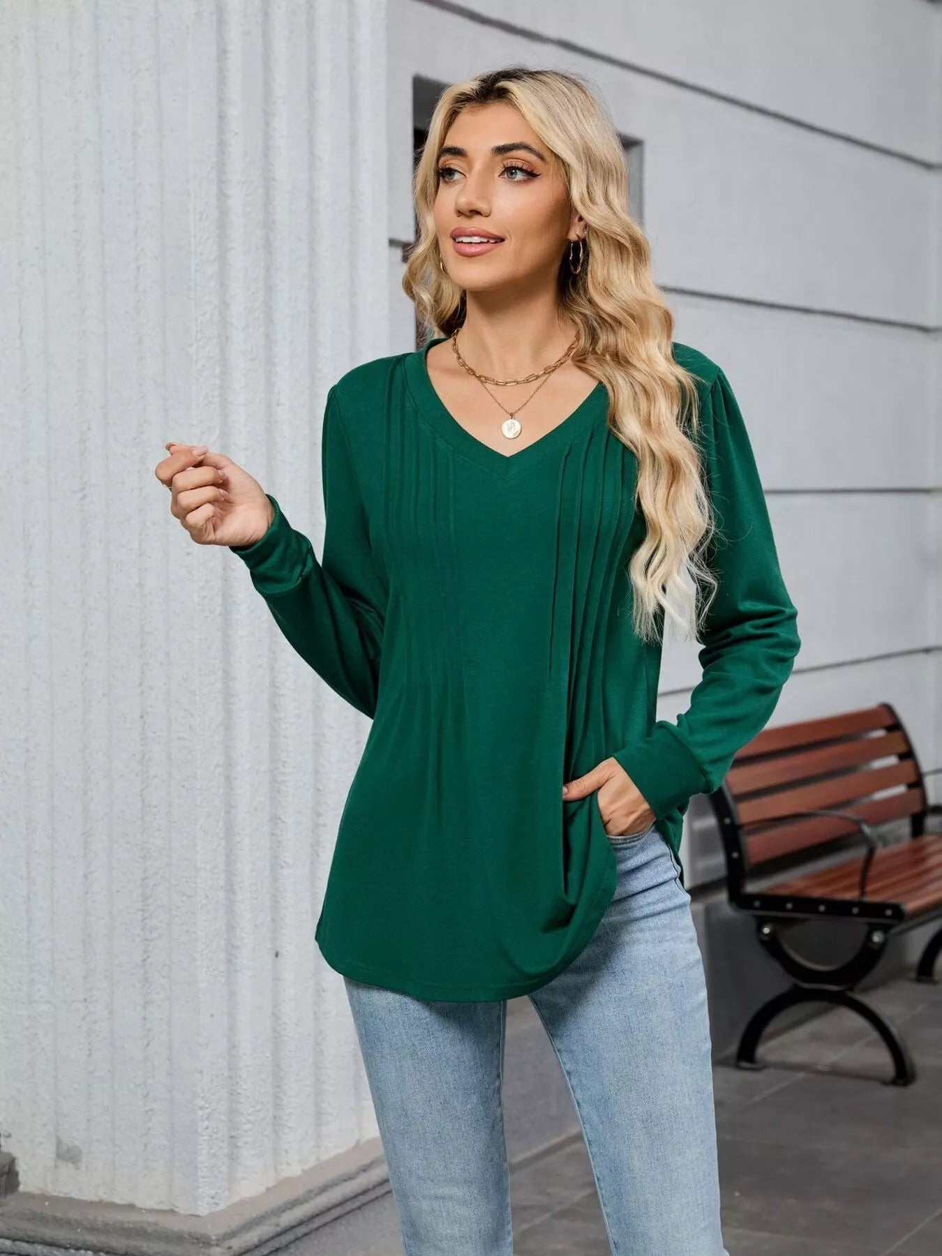 V-Neck Long Sleeve Relaxed Fit T-Shirt-Nordavory