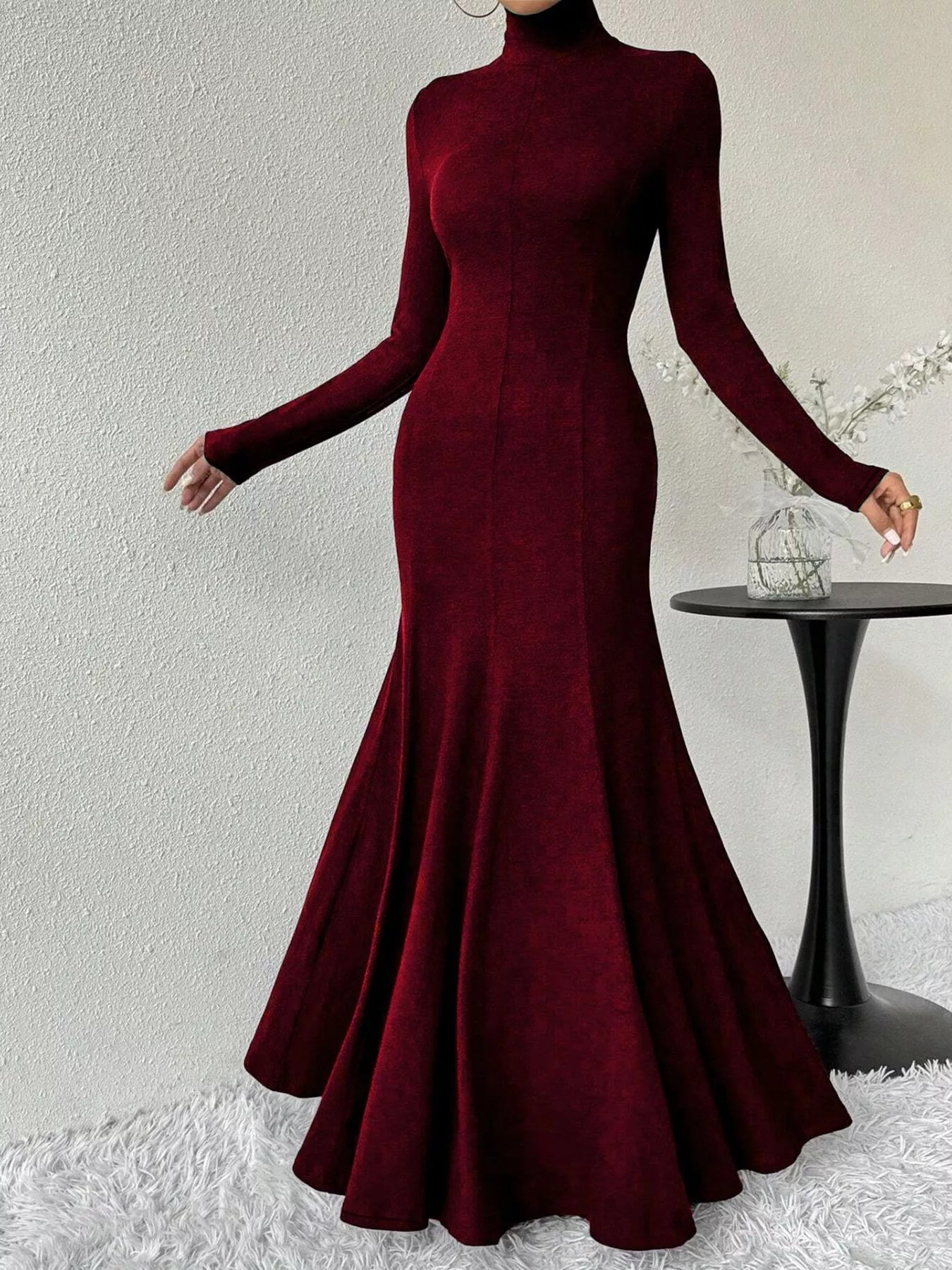Turtleneck Long Sleeve Maxi Mermaid Dress-Nordavory