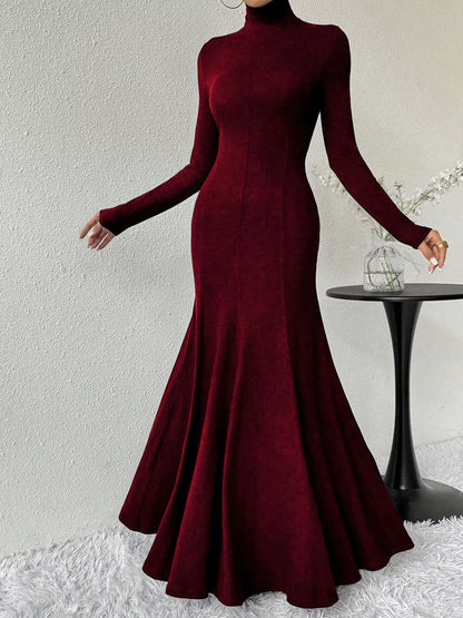 Turtleneck Long Sleeve Maxi Mermaid Dress-Nordavory