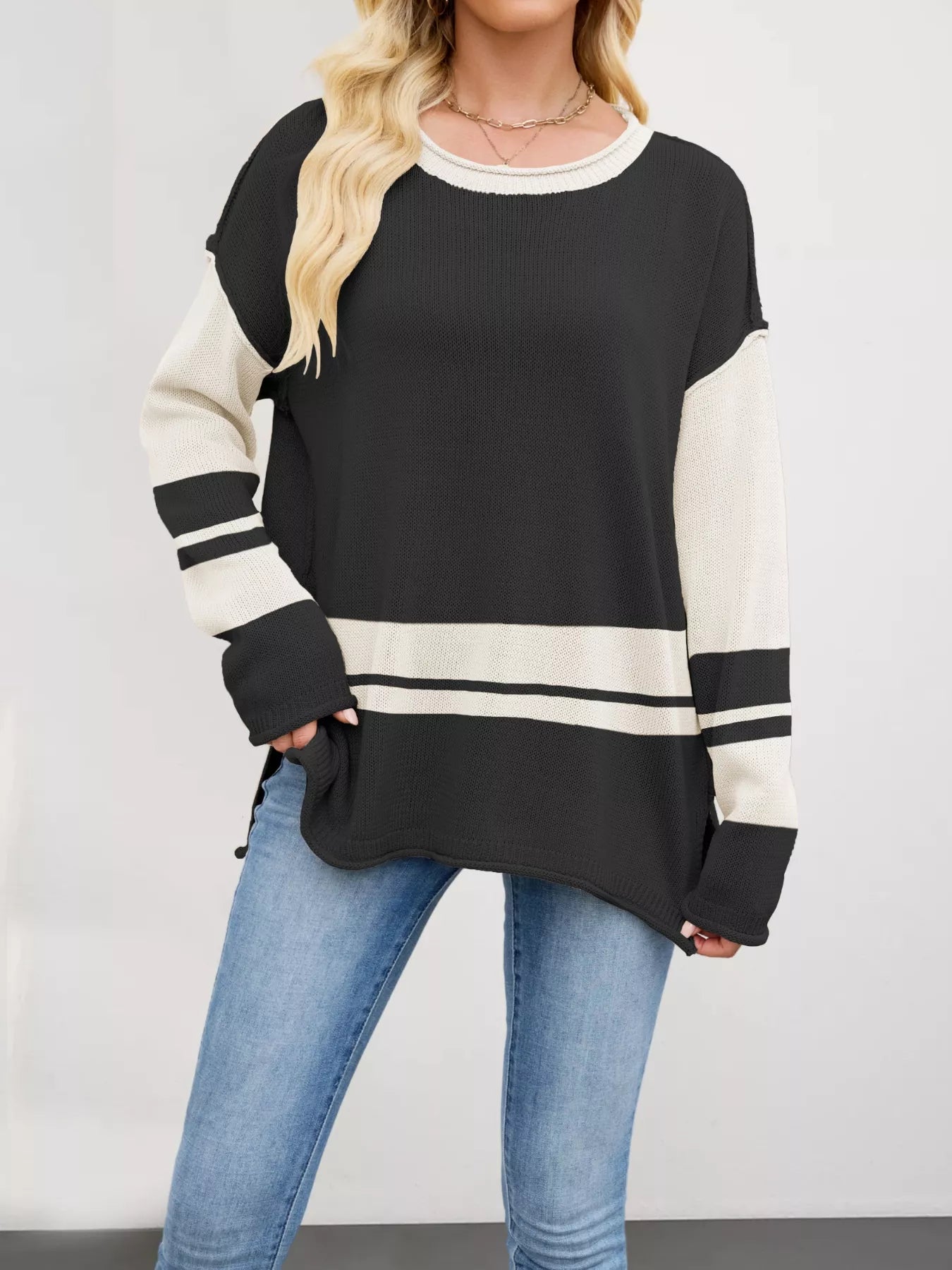 Color Block Side Slit Sweater-Nordavory