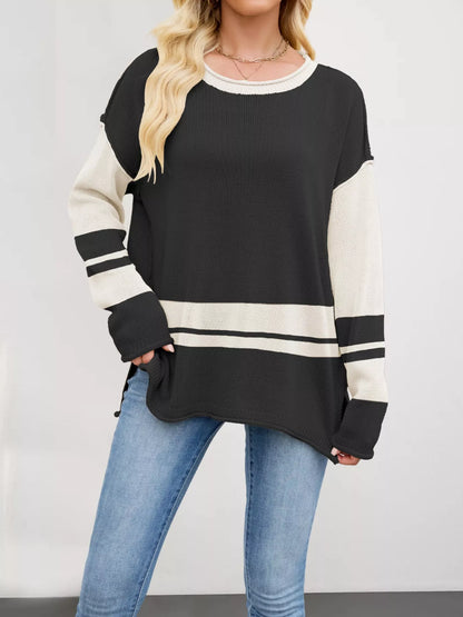 Color Block Side Slit Sweater-Nordavory