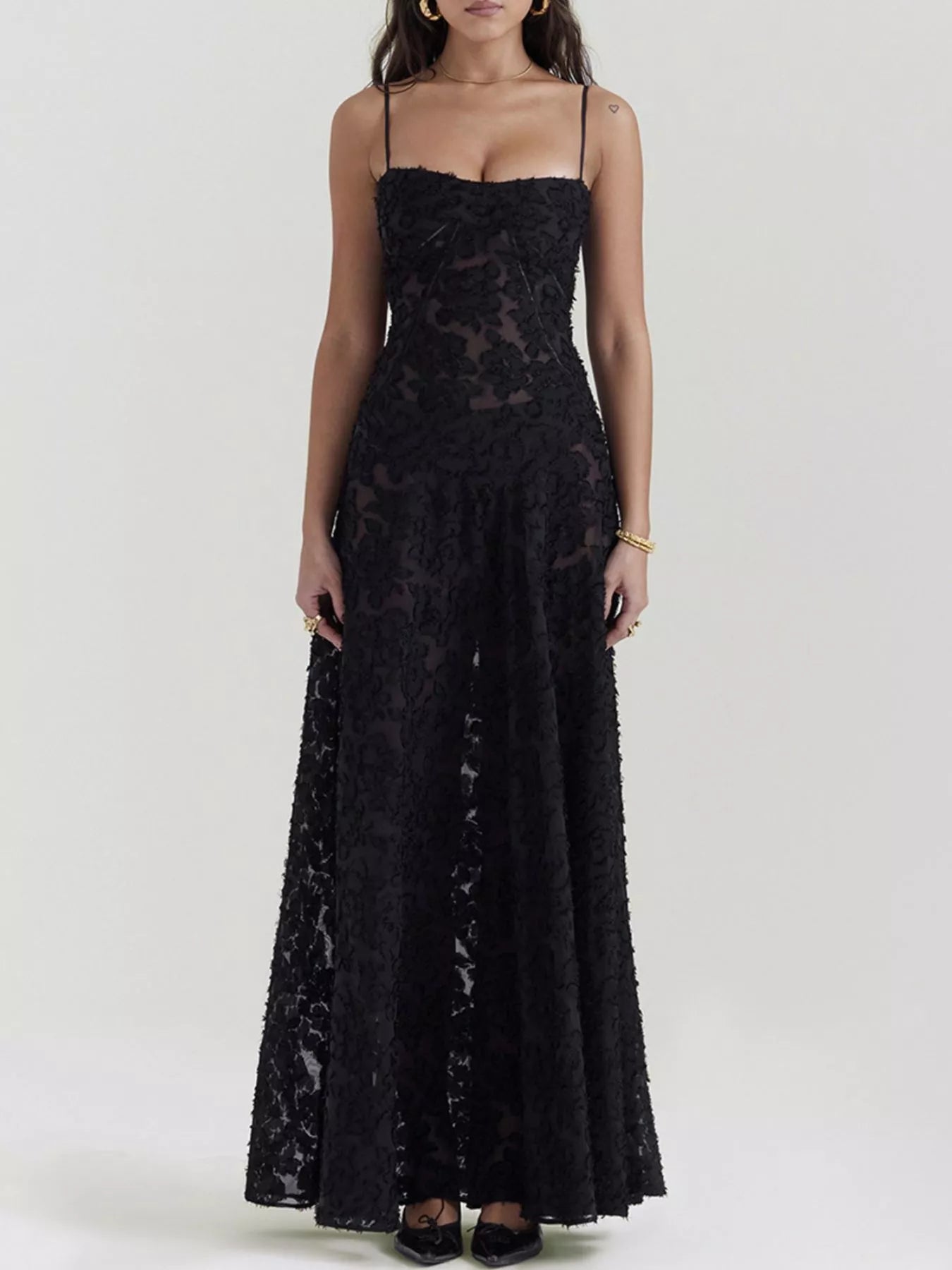 Lace Spaghetti Strap Maxi Dress-Nordavory