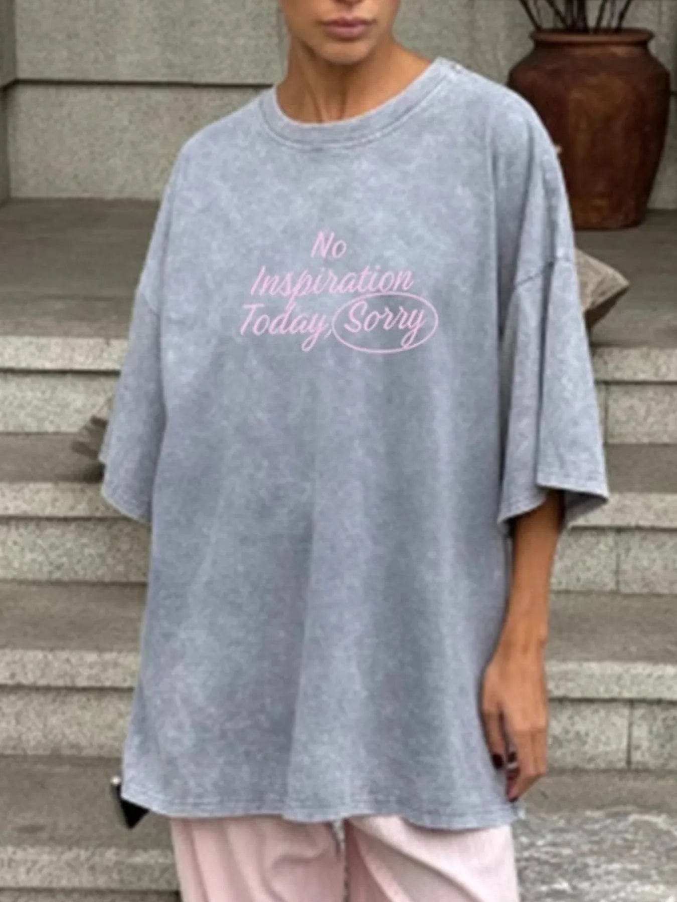 Letter Round Neck Short Sleeve T-Shirt-Nordavory