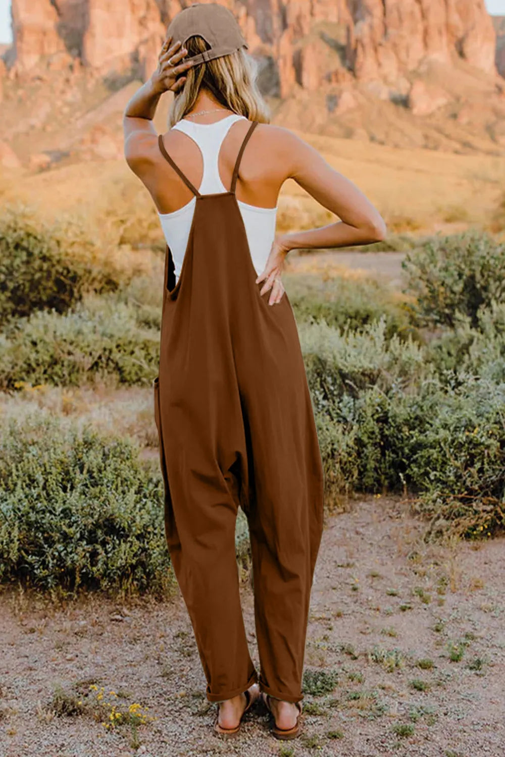 Double Take Full Size V-Neck Sleeveless Jumpsuit with Pockets-Nordavory