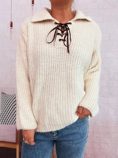 Lace Up Long Sleeve Sweater-Nordavory