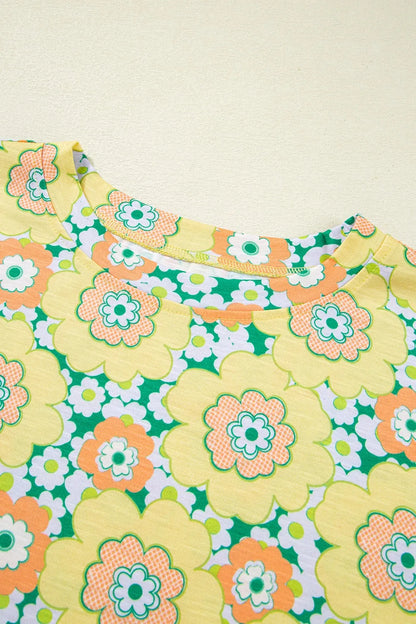 Floral Print Round Neck Oversized T-Shirt-Nordavory
