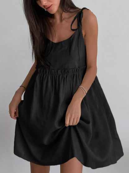 Frill Tied-Shoulder Cotton Mini Dress – image 20
