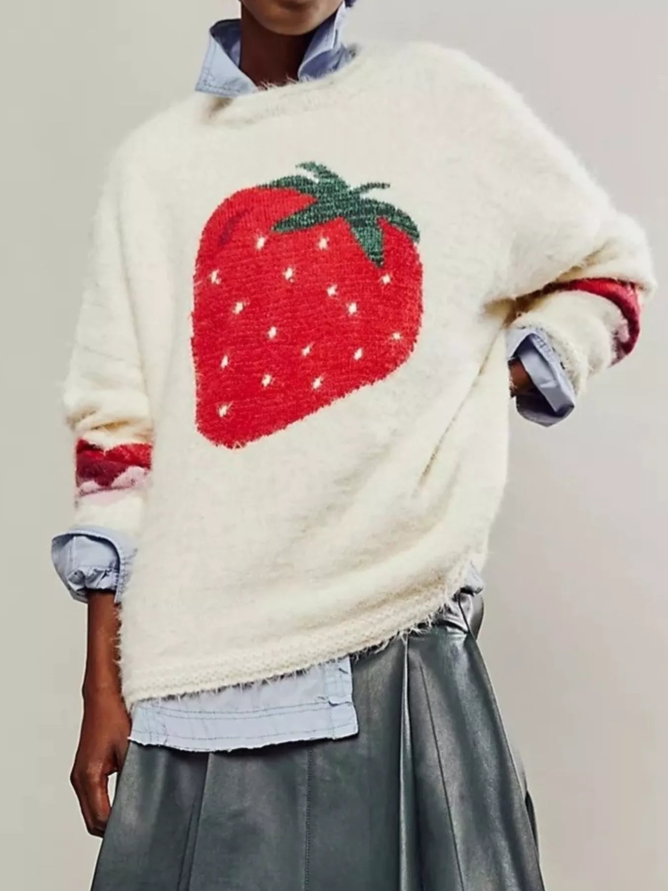 Fruit Round Neck Long Sleeve Sweater-Nordavory