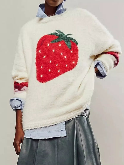 Fruit Round Neck Long Sleeve Sweater-Nordavory