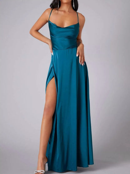 Lace Up Back Split Maxi Dress-Nordavory
