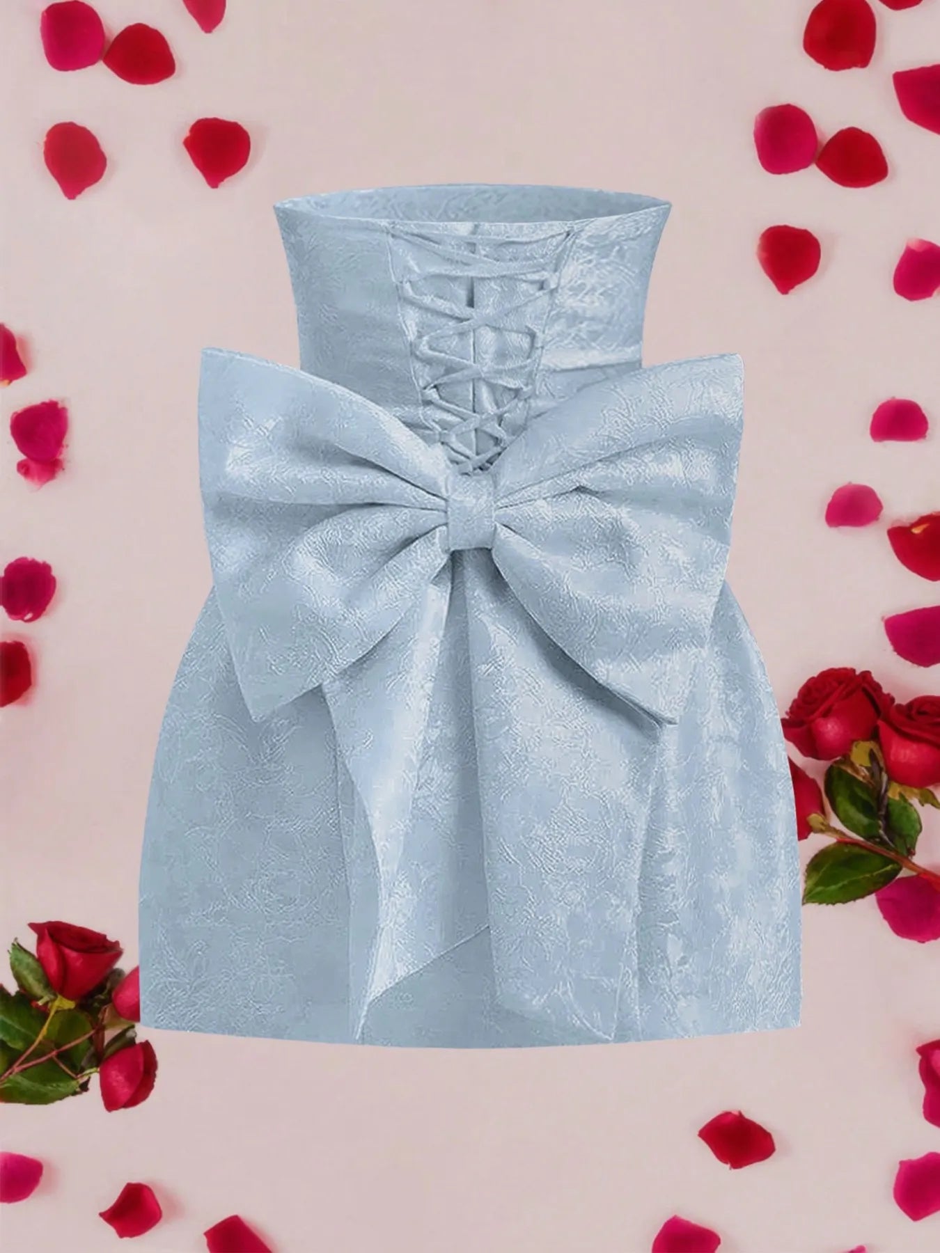 Lace Up Back Mini Dress with Bow Detail-Nordavory