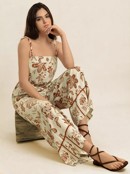 Tie Strap Wide Leg Jumpsuit-Nordavory