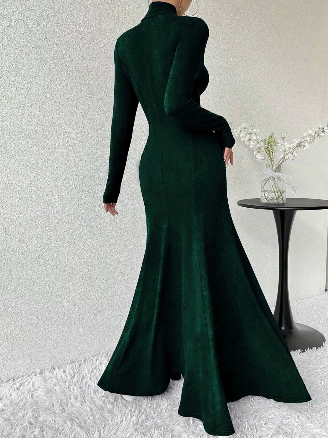 Turtleneck Long Sleeve Maxi Mermaid Dress-Nordavory