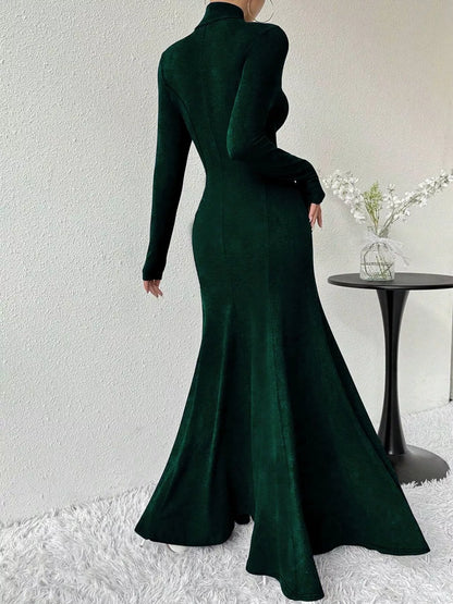 Turtleneck Long Sleeve Maxi Mermaid Dress-Nordavory