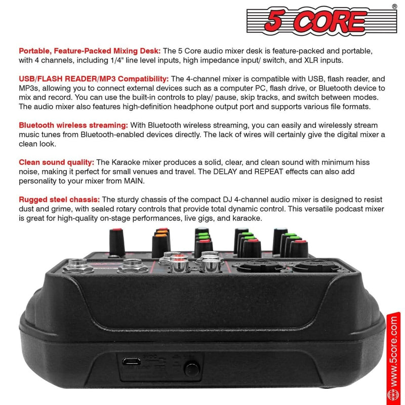 5 Core Audio Mixer 4 Channel DJ Equipment with Bluetooth USB Sound Audio & Video nordavory