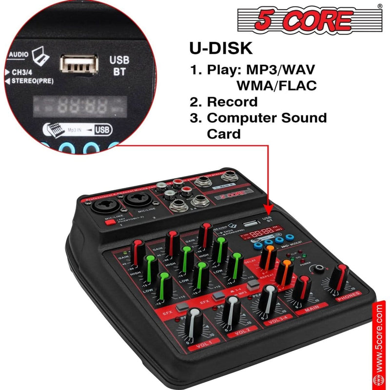 5 Core Audio Mixer 4 Channel DJ Equipment with Bluetooth USB Sound Audio & Video nordavory