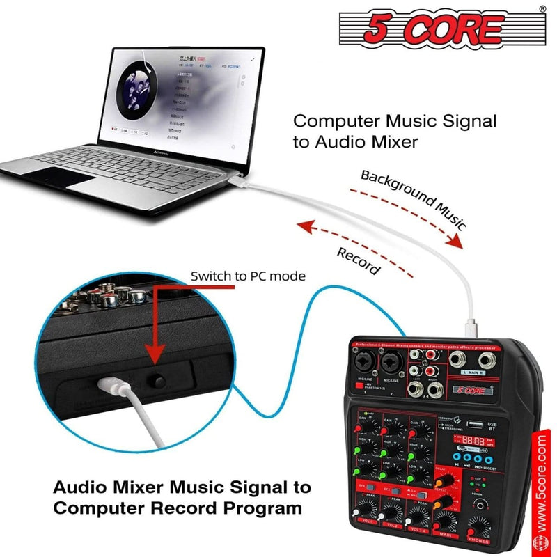 5 Core Audio Mixer 4 Channel DJ Equipment with Bluetooth USB Sound Audio & Video nordavory