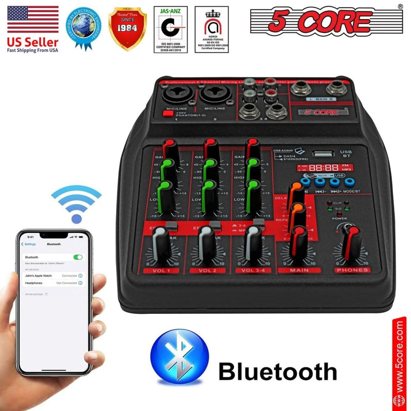5 Core Audio Mixer 4 Channel DJ Equipment with Bluetooth USB Sound Audio & Video nordavory