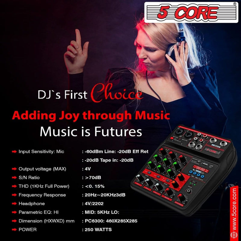 5 Core Audio Mixer 4 Channel DJ Equipment with Bluetooth USB Sound Audio & Video nordavory