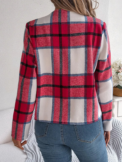Plaid Open Front Long Sleeve Jacket-Nordavory