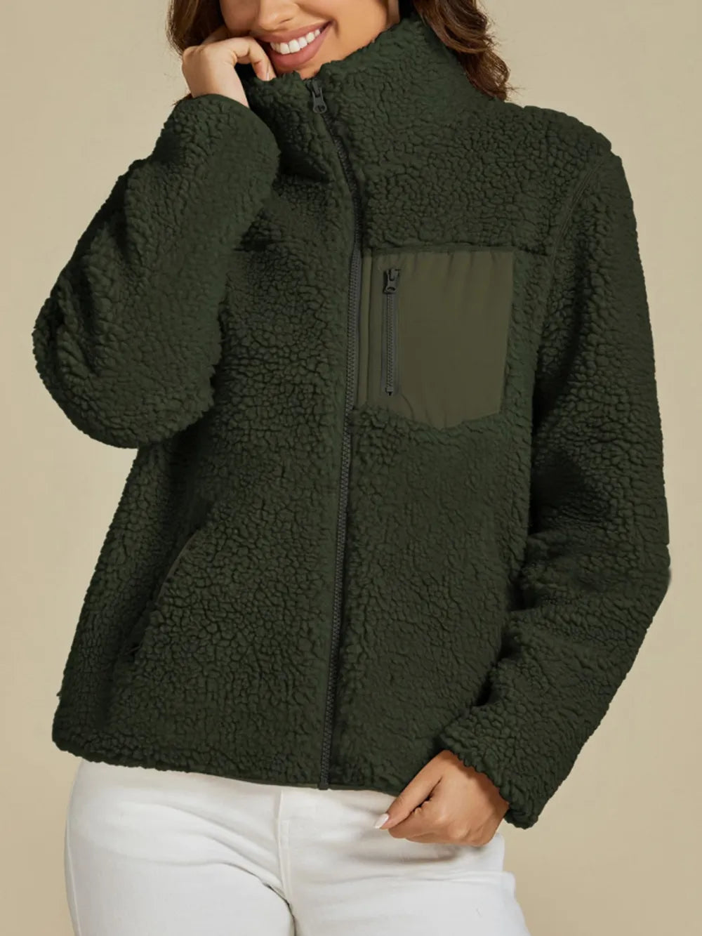 Zip Up Long Sleeve Plush Jacket-Nordavory