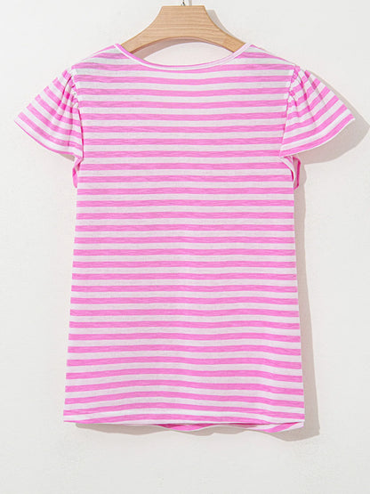 Striped V-Neck T-Shirt-Nordavory