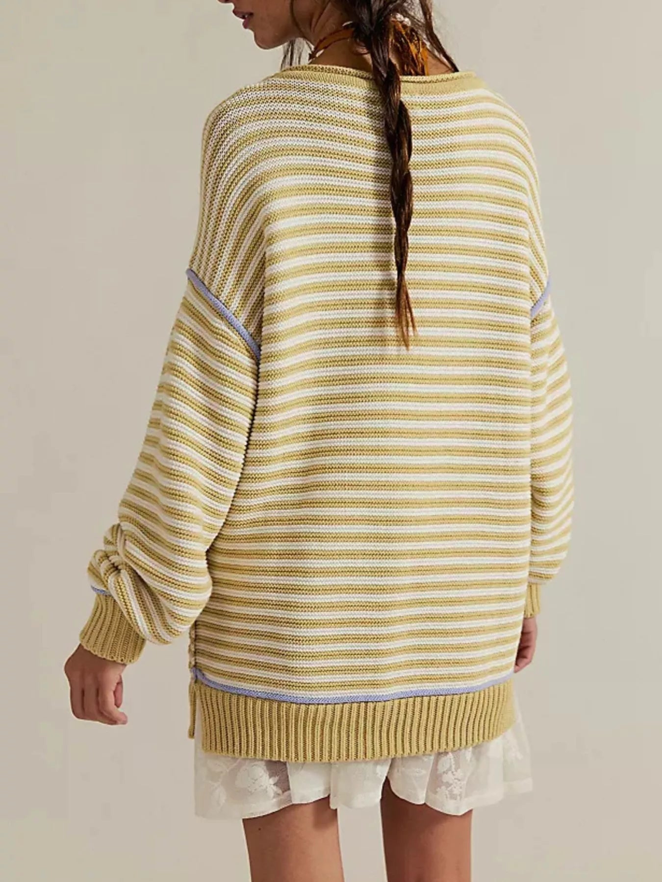Striped Knit Round Neck Sweater-Nordavory