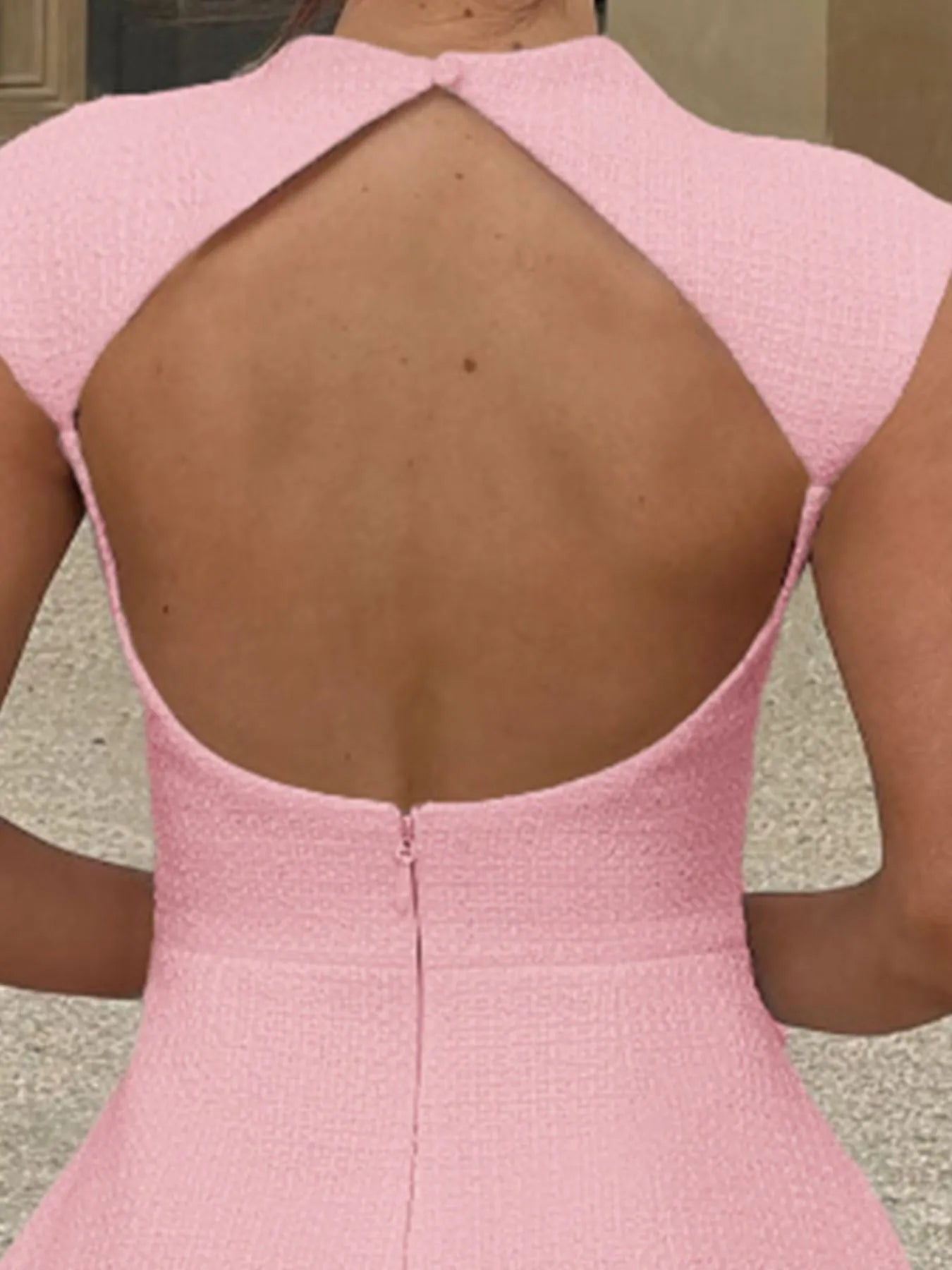 Cutout Back Round Neck Cap Sleeve Mini Dress-Nordavory
